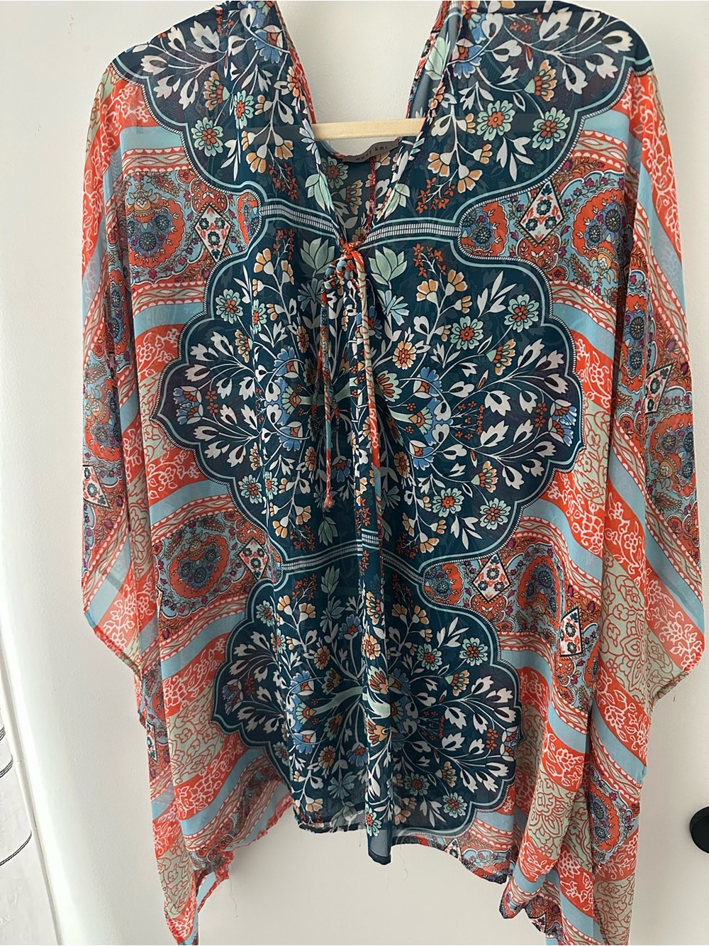 West Kei Floral Medallion Tie-Front Tunic in Teal and Coral